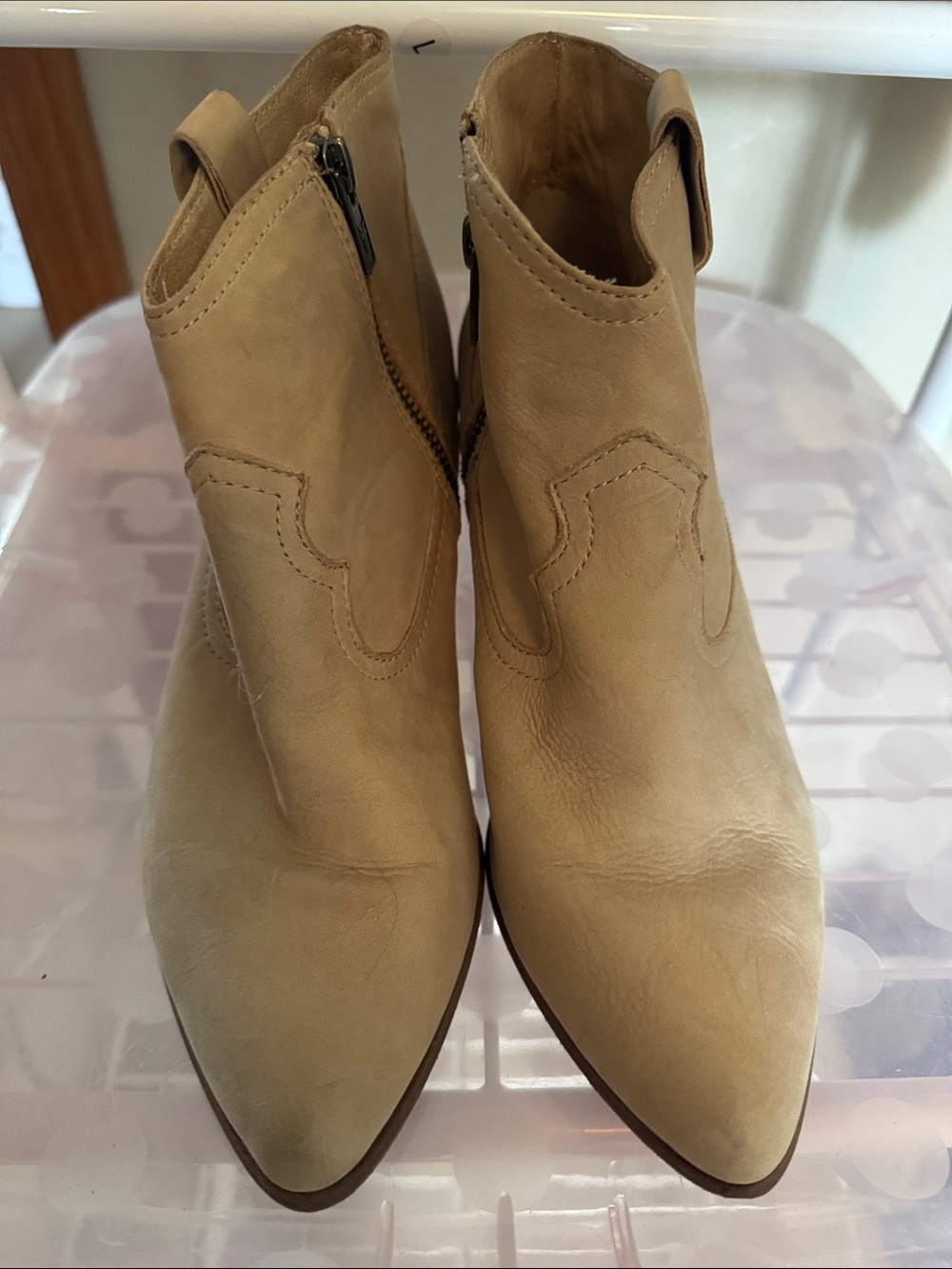 Frye Tan Pointed Toe Western Ankle Booties